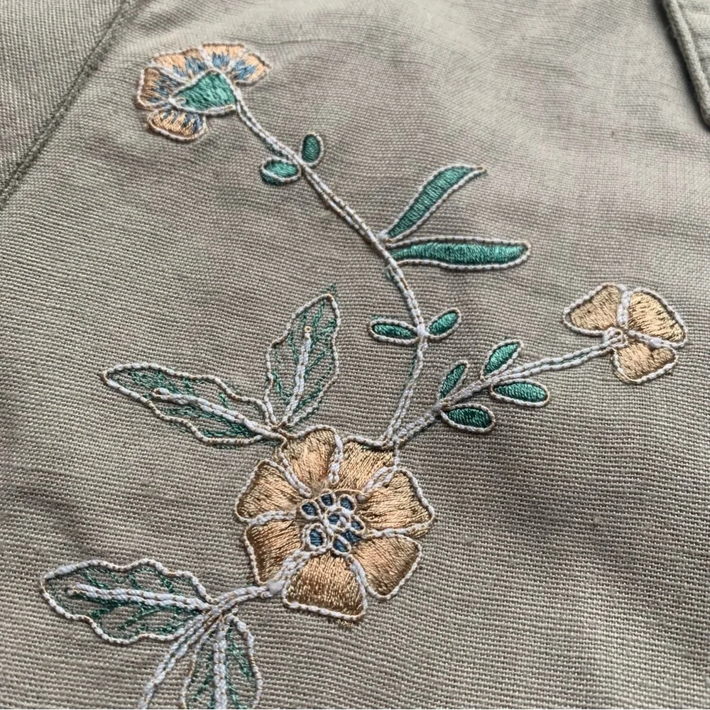 Vintage Beige Embroidered Button-Up Blouse